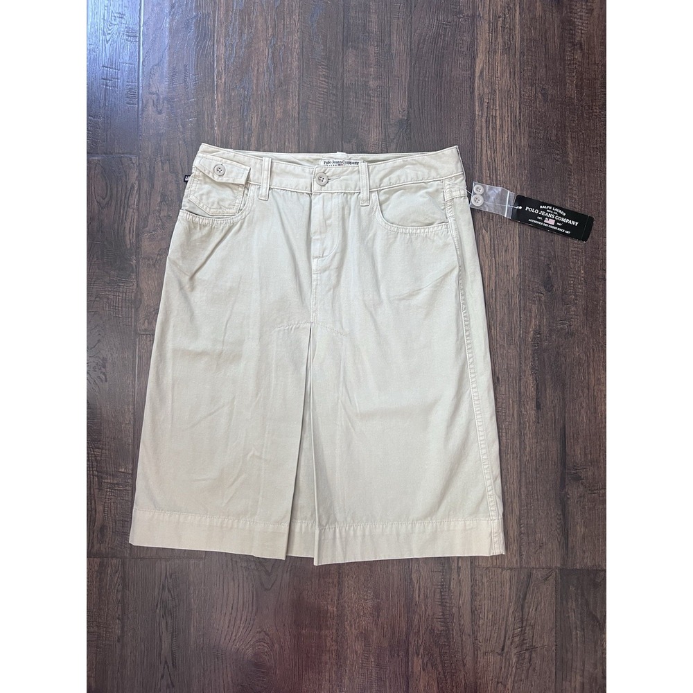 VTG Polo Jean Company Ralph Lauren Midi Skirt 4 Khaki‎ Beige Pleated Preppy 90s